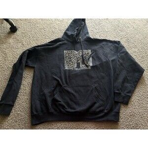 MTV Cheetah Logo Black Hoodie Women’s Sz XXL